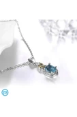 14k Ayar Gold Altın Kaplama 925 Ayar Gümüş Su Damlası Avusturya Kristali Kadın Mavi Kolye thumbnail 4
