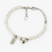 925 Ayar Gümüş Kalp Charmlı Doğal İnci Bileklik Kadın Takı Sevgiliye Hediyelik thumbnail 1