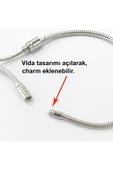 925 Ayar Gümüş Ayarlanabilir Charm Bileklik Vidalı Kilitli Charm Uyumlu Kadın Bileziği Bileklik thumbnail 2
