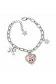 925 Ayar Gümüş Kadın Bileklik Kiraz Kalpli Charm Yıldız ve Fiyonk Figürlü Şık Tasarım thumbnail 1