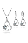 925 Ayar Gümüş Kalp İçinde Zirkon Taşlı Kolye Küpe Seti Sevgili Cüzdanı Sevgililer Günü Hediyelik thumbnail 2