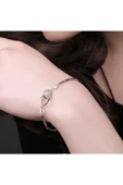 925 Ayar Gümüş Boyu Ayarlanabilir Kübik Zirkon Taşlı Çift Kalp Bileklik Sevgililer Günü Hediyelik thumbnail 2