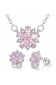 925 Ayar Gümüş Avusturya Kristali Taşlı Kiraz Model Kolye Ve Küpe Seti Takım Sevgililer Günü Hediye thumbnail 1