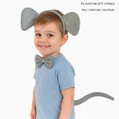 Fil Kostümü Aksesuar Seti 3 lü - Taç Papyon Kuyruk thumbnail 1