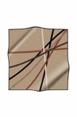%100 Twill İpek Monogram Ve Şerit Desenli Bej - Siyah Renkli 90x90 Eşarp Dikim Şekli : El Dikişi thumbnail 2