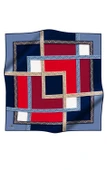 %100 Twill İpek Geometrik Desenli Lacivert - Kırmızı Renkli 90x90 Eşarp Dikim Şekli : El Dikişi thumbnail 2