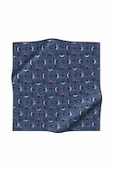 %100 Twill İpek Geometrik Desenli İndigo - Siyah Renkli 90x90 Eşarp Dikim Şekli : El Dikişi thumbnail 2