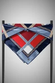 %100 Twill İpek Geometrik Desenli Lacivert - Kırmızı Renkli 90x90 Eşarp Dikim Şekli : El Dikişi thumbnail 6