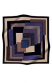 %100 Twill İpek Geometrik Desenli Mor - Siyah Renkli 90x90 Eşarp Dikim Şekli : El Dikişi thumbnail 2