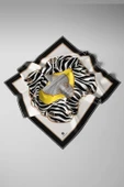 %100 Twill İpek Zincirli Ve Zebra Desenli Siyah - Limon Sarısı Renkli 90x90 Eşarp Dikim Şekli : El Dikişi thumbnail 6