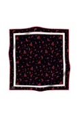 100% Twill İpek Bordürlü Çıtır Çiçek Desenli Siyah - Kırmızı Renkli 90x90 Dikim Şekli : El Dikişi Eşarp thumbnail 8