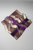 %100 Twill İpek Dokulu Ve Şerit Desenli Mor - Somon Renkli 90x90 Eşarp Dikim Şekli : El Dikişi thumbnail 3