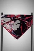 %100 Twill İpek Çiçek Desenli Siyah - Bordo Renkli 90x90 Eşarp Dikim Şekli : El Dikişi thumbnail 3