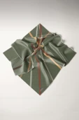 %100 Twill İpek Monogram Ve Şerit Desenli Haki - Taba Renkli 90x90 Eşarp Dikim Şekli : El Dikişi thumbnail 5
