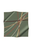 %100 Twill İpek Monogram Ve Şerit Desenli Haki - Taba Renkli 90x90 Eşarp Dikim Şekli : El Dikişi thumbnail 2