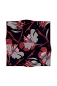 %100 Twill İpek Çiçek Desenli Siyah - Bordo Renkli 90x90 Eşarp Dikim Şekli : El Dikişi thumbnail 2