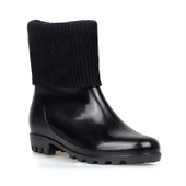 Kadın Siyah Örgü Bilekli PVC Yağmur Botu | Kaymaz Tabanlı Su Geçirmez Günlük ve Outdoor Bot thumbnail 3