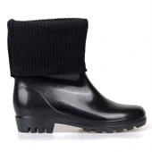 Kadın Siyah Örgü Bilekli PVC Yağmur Botu | Kaymaz Tabanlı Su Geçirmez Günlük ve Outdoor Bot thumbnail 4