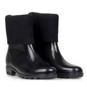 Kadın Siyah Örgü Bilekli PVC Yağmur Botu | Kaymaz Tabanlı Su Geçirmez Günlük ve Outdoor Bot thumbnail 6