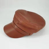 Bayan Deri Şapka Arkası Lastikli Taba Renk thumbnail 5