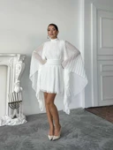 Pileli Pelerin Kollu Midi Elbise thumbnail 9