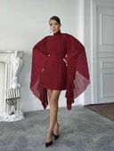 Pileli Pelerin Kollu Midi Elbise thumbnail 2