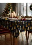 Medi Home Yılbaşı Siyah Altın Çam Ağaçları Deseni Masa Örtüsü thumbnail 2