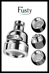 Krom 3 Fonksiyonlu Basınçlı Mutfak Lavabo Başlığı 360 Derece Döner Musluk Ucu Püskürtme Başlığı thumbnail 1