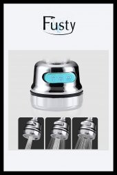 Krom 3 Fonksiyonlu Basınçlı Mutfak Lavabo Başlığı 360 Derece Döner Musluk Ucu Püskürtme Başlığı thumbnail 5