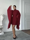 Pileli Pelerin Kollu Midi Elbise thumbnail 1