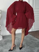 Pileli Pelerin Kollu Midi Elbise thumbnail 5