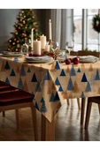 Medi Home Yılbaşı Mavi-Karamel Çam Deseni Masa Örtüsü thumbnail 3