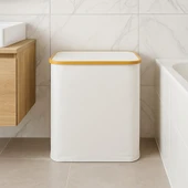 Vichy Doğal Bambu Çerçeveli Katlanabilir Kirli Sepeti – Kapaklı Krem Kumaş Çamaşır Sepeti Bej BR-6707 thumbnail 1