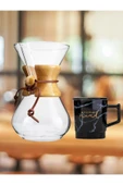 Dörtel Tedarik Tohana Kahve Demleme Karafı 600 ML Mermer Desenli Kapaklı Kaşıklı Siyah Kupa Seti Hediye Seti thumbnail 3