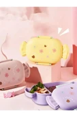 Dörtel Tedarik Sevimli Şeker Şekilli Çocuk Beslenme Kutusu Kaşıklı 2 Bölmeli Yemek Saklama Kabı thumbnail 4