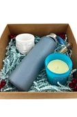 Dörtel Tedarik H2O Deri Kılıflı Mavi Matara 500 ML, Sukulent Saksısı, Vanilya Kokulu Mum, Kibrit Hediye Kutusu thumbnail 2