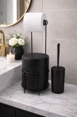 Modern Banyo Seti – Kapaklı Çöp Kovası, Tuvalet Kağıtlığı ve WC Fırçası | Minimal Tasarım thumbnail 3