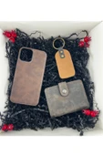 Dörtel Tedarik Hakiki Deri Kahverengi Cüzdan, Telefon Kılıfı, Anahtarlık (Kişiye Özel Baskı Yapılabilir) thumbnail 1
