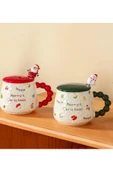 Bam Yılbaşı Temalı Kaşıklı Kapaklı Seramik Kupa Merry Christmas thumbnail 3