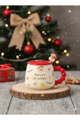 Bam Yılbaşı Temalı Kaşıklı Kapaklı Seramik Kupa Merry Christmas thumbnail 1