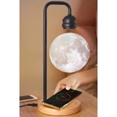 Xf02 Ay Görünümlü Kablosuz Şarj Özellikli Gece Lambası - Siyah thumbnail 3