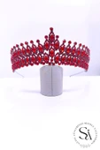 SimgeAksesuar Kırmızı kristal taşlı şık ve zarif Nişan ve Bindallı Tacı thumbnail 1