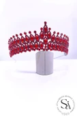SimgeAksesuar Kırmızı kristal taşlı şık ve zarif Nişan ve Bindallı Tacı thumbnail 2