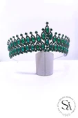 SimgeAksesuar Yeşil kristal taşlı şık ve zarif nişan ve bindallı tacı thumbnail 2