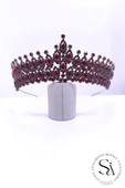SimgeAksesuar Bordo kristal taşlı şık ve zarif nişan ve bindallı tacı thumbnail 1