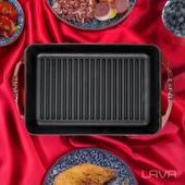 Lava Döküm Dikdörtgen Izgara Tavası Döküm Demir Yekpare Çift Kulplu Ölçü 22x32cm.-Bordo thumbnail 7