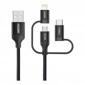 Choetech 3in1 Lightning + USB-C + Micro USB Hızlı Şarj ve Data Kablosu - Apple MFI Lisanslı - IP0030 - Siyah - 2