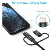 Choetech 3in1 Lightning + USB-C + Micro USB Hızlı Şarj ve Data Kablosu - Apple MFI Lisanslı - IP0030 - Siyah - 3