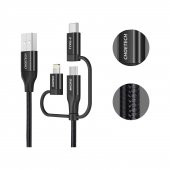 Choetech 3in1 Lightning + USB-C + Micro USB Hızlı Şarj ve Data Kablosu - Apple MFI Lisanslı - IP0030 - Siyah - 4
