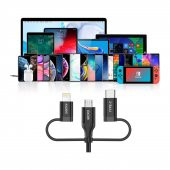 Choetech 3in1 Lightning + USB-C + Micro USB Hızlı Şarj ve Data Kablosu - Apple MFI Lisanslı - IP0030 - Siyah - 5